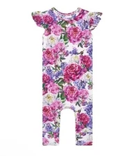 POSH PEANUT Bella Floral Ruffled Romper Bamboo Baby Girls Sz 3-6 Months NWT