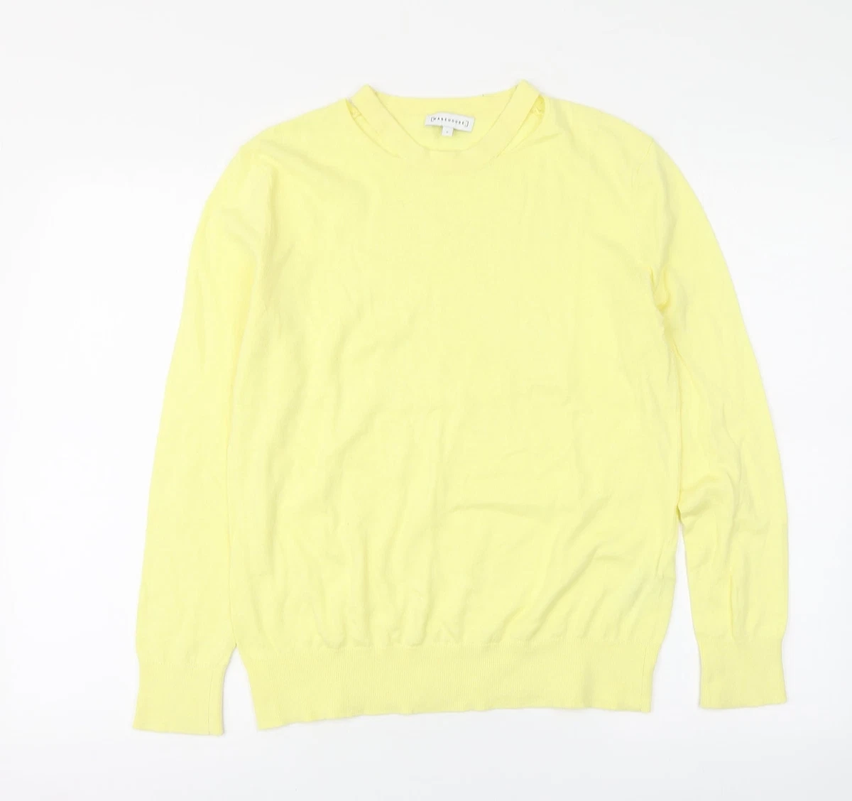 Warehouse Womens Yellow Round Neck Cotton Pullover Jumper Size 6