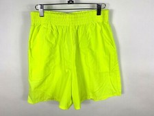 NOS Vintage 80s 90s Surf Mania Neon Yellow Nylon Swim Trunks Board Shorts Skate
