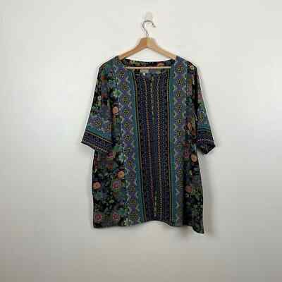 Niche Nilgun Derman Womens M Multicolor Pullover Short Sleeve 2 Pocket Tunic Top