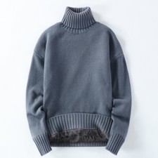 Mens Turtleneck Sweater Winter Thermal Warm Fleece Lined Knitted Pullover Top