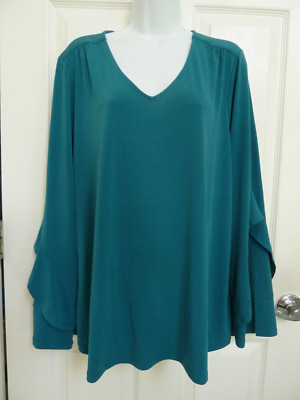 *NEW!! GRACE Plus Sz 2X Ruffled Sleeve V-Neck Pull-over Blouse Top Classic*