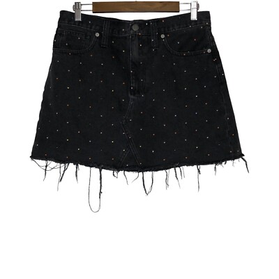Madewell Black Polka Dot Embroidered Rigid Denim A-Line Skirt