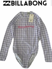 BNWT BILLABONG GIRLS KIDS SUNSHINE CHECK ONE PIECE RASHGUARD BODYSUIT SIZE 10