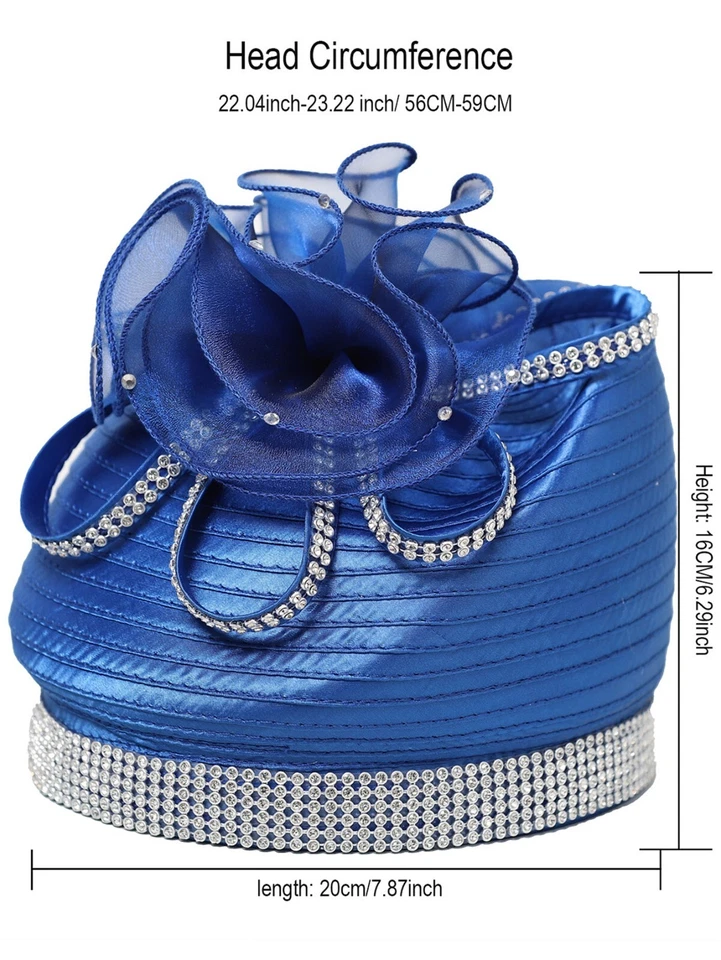 Королевский синий Fascinator шляпа для женщин атласный шикарный официальный чай дерби коктейль шляпы - Изображение 2 из 4