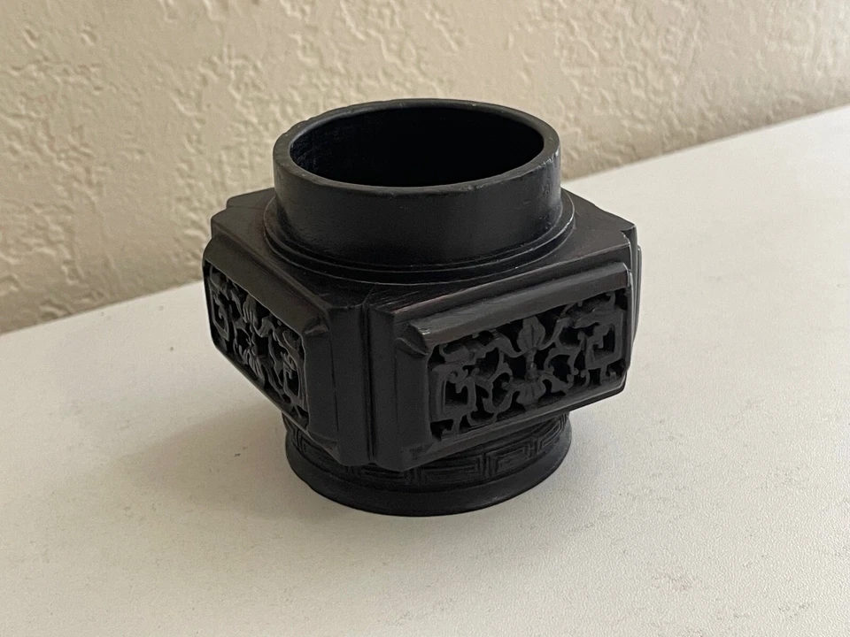 Vintage Antique Chinese Carved Exotic Wood Brush Washer Pot or Vase - Image 2 of 4