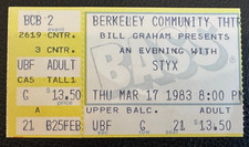 Vintage 1983 STYX Concert Ticket Stub Berkeley Community Theater - Berkeley CA