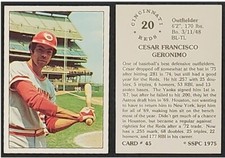 CESAR GERONIMO - 1975 SSPC # 45 - CINCINNATI REDS OF - 50 YEAR OLD BEAUTY!