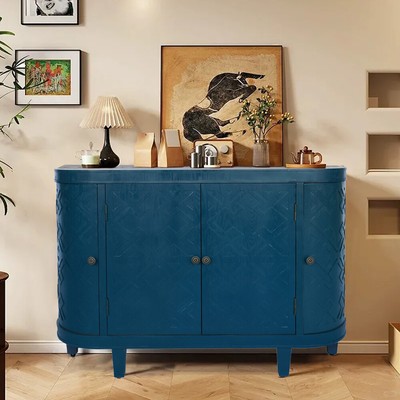 47''Oval Storage Cabinet with 4 Doors,Buffet Sideboard Cabinet with Storage