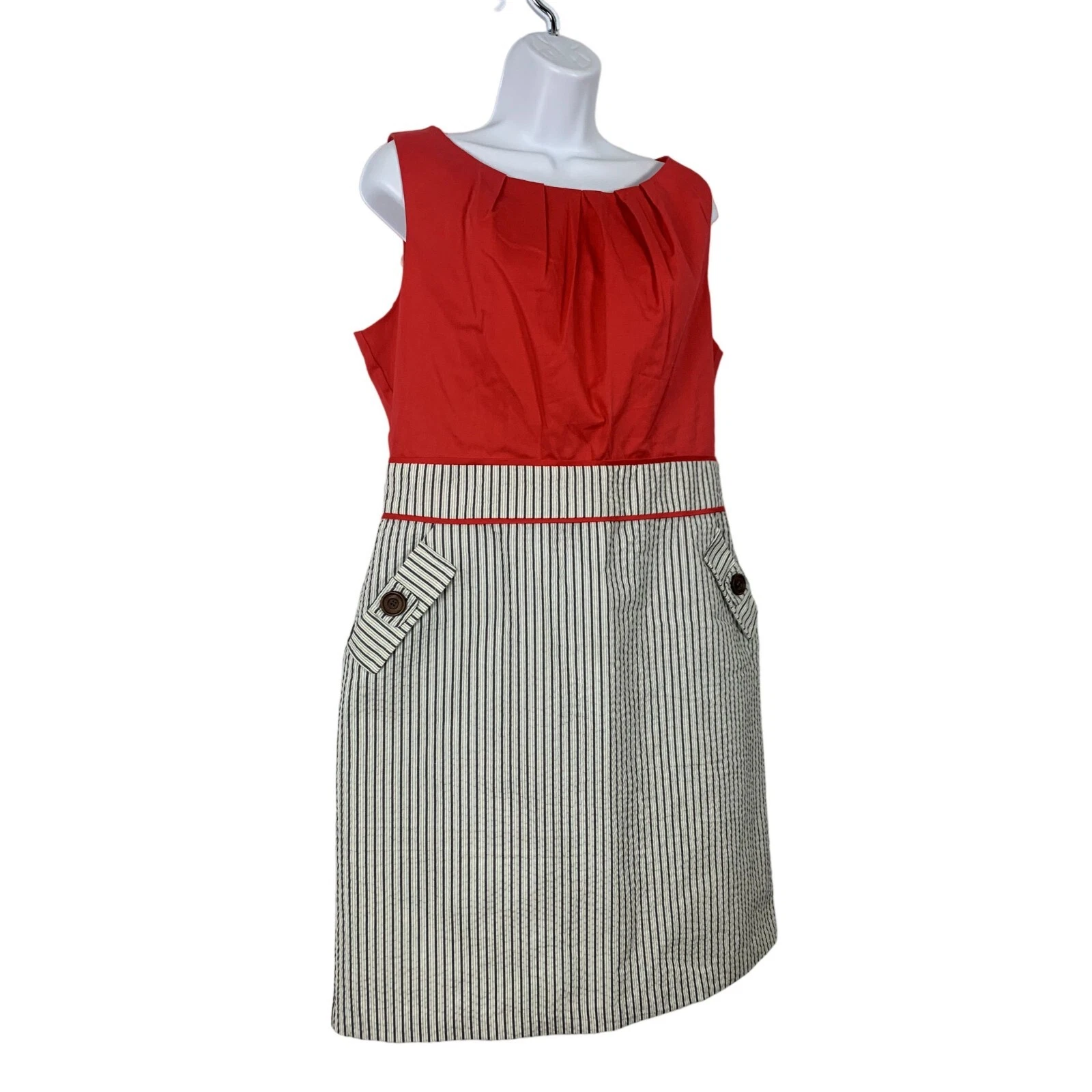 ALYX Womens Casual Boatneck Sleeveless Pockets Striped Skirt Red Sheath Dress