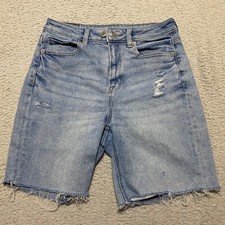 American Eagle Womens sz 4 Jean Shorts Blue Denim Cut Off High Rise Distressed