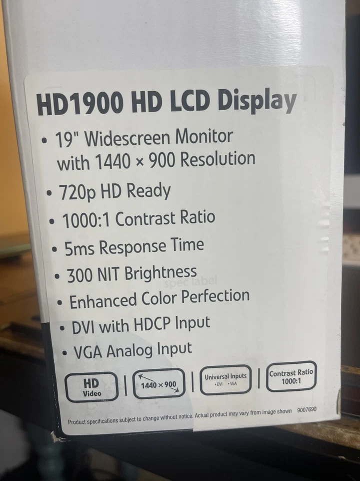 Rare NEW Gateway HD1900 19” Wide Black LCD Monitor 1440X900 - Image 3 of 4