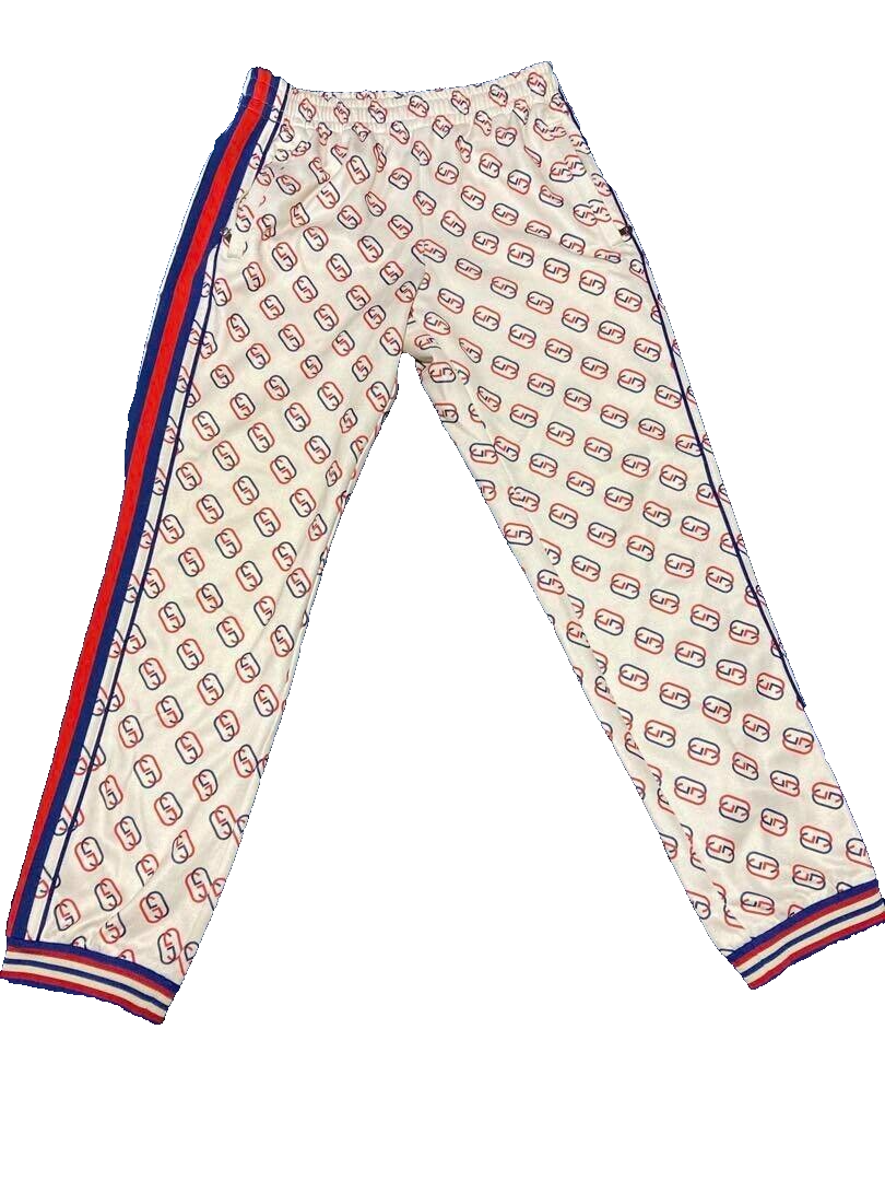 GUCCI GG Logo Jersey Track Pants men Size XS Total Pattern ?White Red Blue