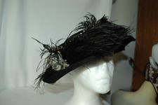 Vintage GLENOVER HENRY POLLACK NY Black Wool Hat With Feathers