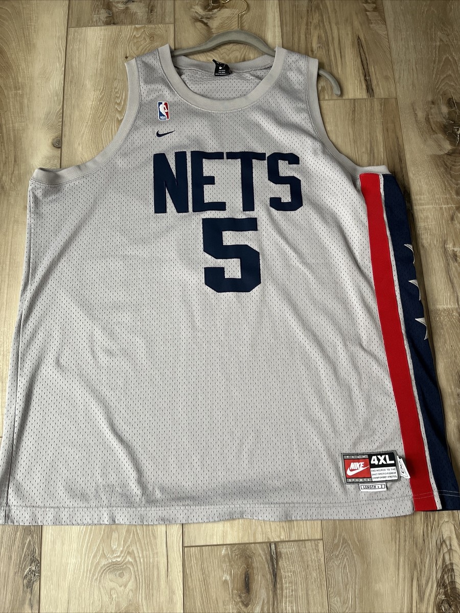 VTG Nike Team New Jersey Nets Jason Kidd #5 NBA Basketball Sewn Jersey Gray 4XL