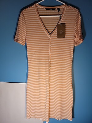 Vero Moda Womens Short Sleeve Dress Coral Sands Stripes Size S