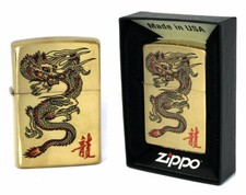 ZIPPO LIGHTER RED DRAGON HIGH POLISH GOLD CUSTOM V.2 MADE IN USA