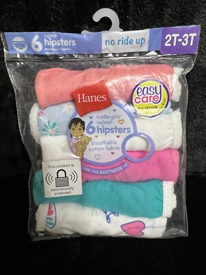 Hanes EasyCare Pre Shrunk Toddler Girls Tagless Hipsters Underwear.6Pk NEW IN Pk