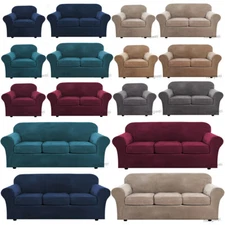 Velvet Plush Sofa Covers Stretch Couch Chair Slipcover Protector & Cushion Cover