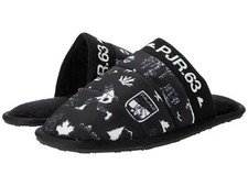 NIB PAJAR CANADA STEVIE BLACK VINTAGE PRINT NYLON LOGO SLIP ON SLIPPERS FLAT 38