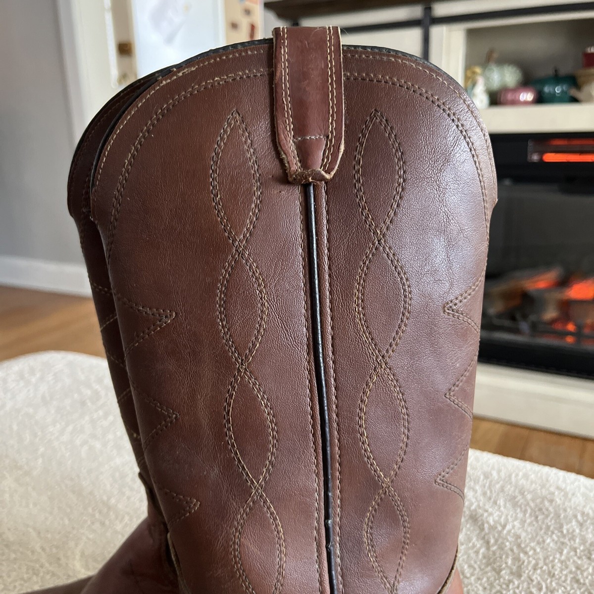 Women’s Acme Cowboy Western Boots Size 5 1/2D Made In USA Man Made Brown View 5