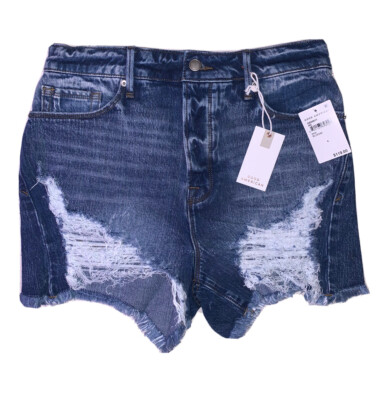 Good American Bombshell Jean Denim Distressed Shorts High Rise Women s Sz 4 NEW