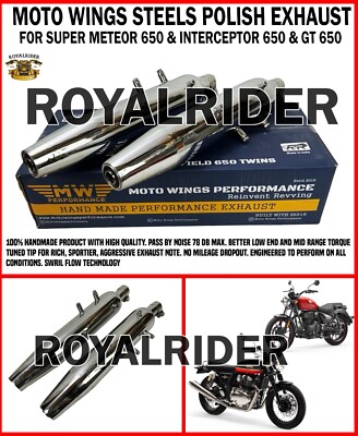 MOTO WINGS STEELS POLISH EXHAUST FOR ROYAL ENFIELD SUPER METEOR & INT & GT 650