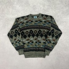 Vintage Knitted Jumper abstract patterned grandad knit sweater Men's XL