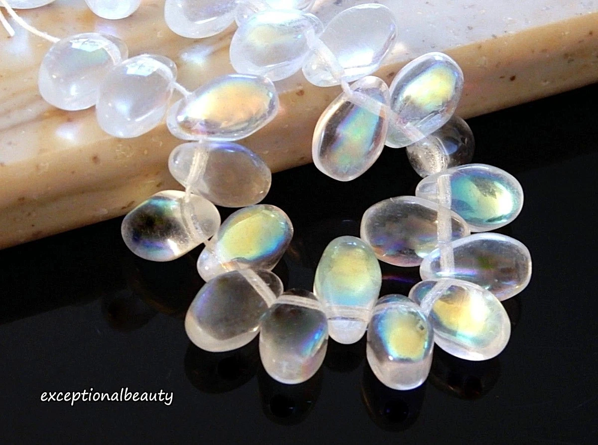 25 CLEAR Crystal AB 12mm Preciosa Czech Glass Tapered Squared Teardrop Beads