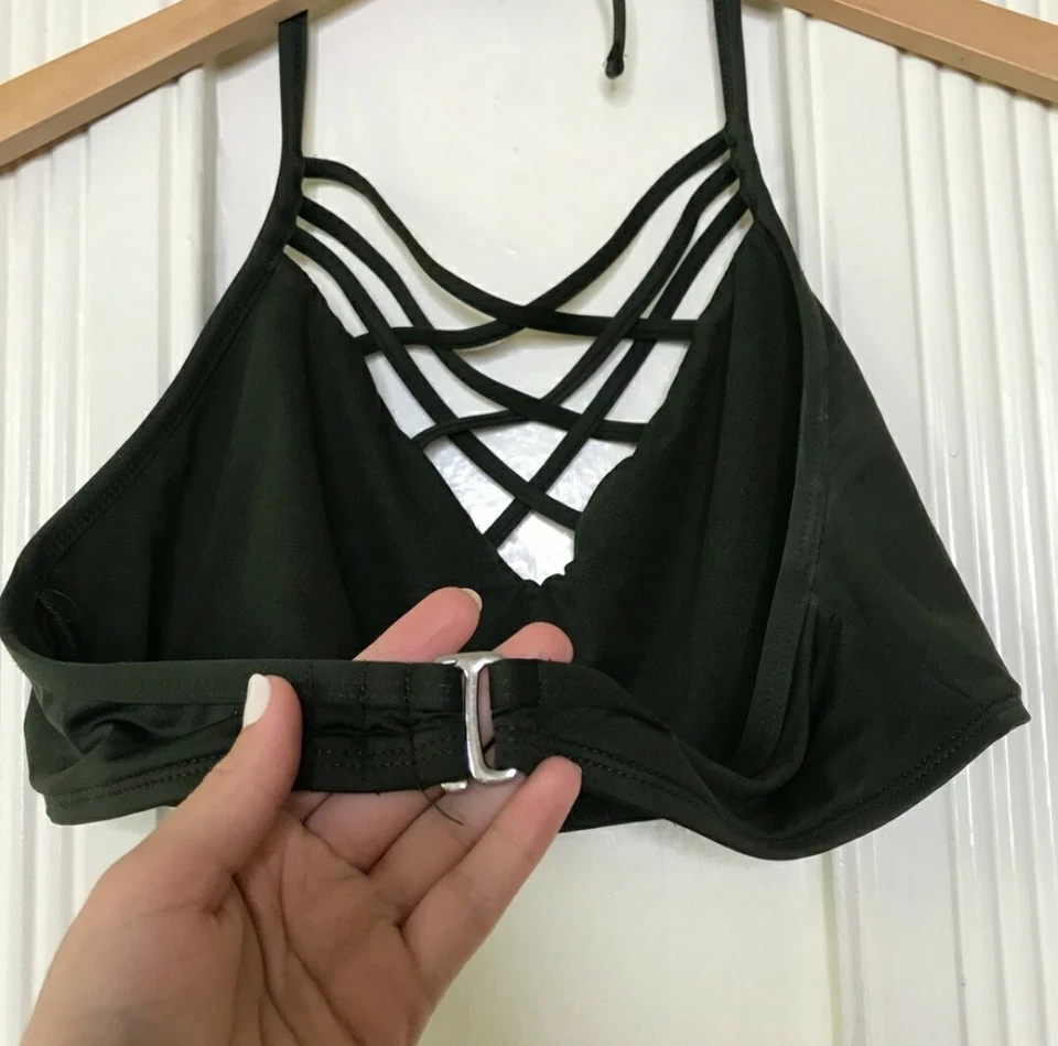 Top de bikini MOSSIMO con tirantes frontales halter verde oliva entrecruzado XLarge Foto 4 de 4