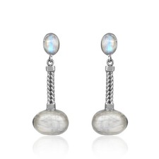 Twisted Wire Design 925 Silver Oxidized Moonstone Dangle Earrings Jewelry