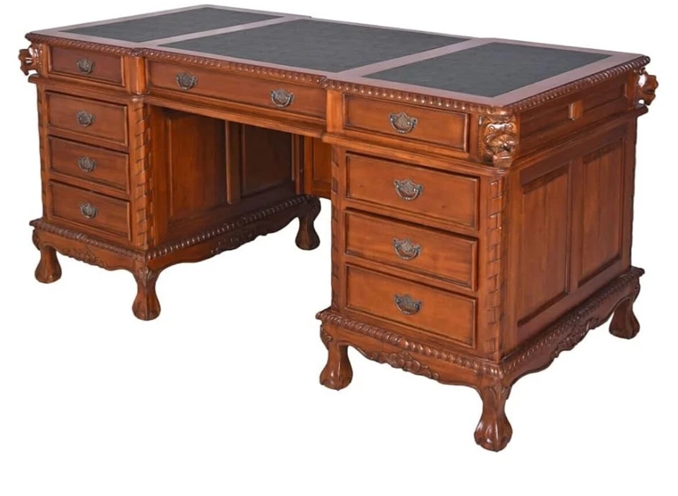 Schreibtisch Massivholz Barock-Style, Löwenecke 
