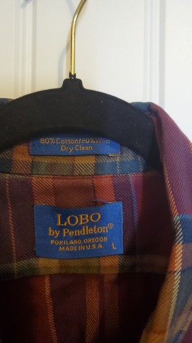 Vtg Pendleton Shirt Mens L Plaid LOBO Red Blue Aztec Wool Blend Flannel USA - Picture 6 of 6