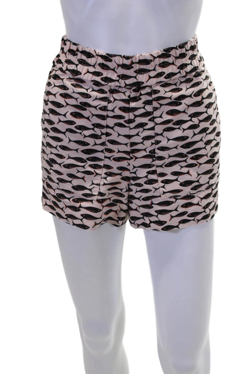 J Crew Womens Linen Blend Printed High Rise Shorts Pink Black Size Small