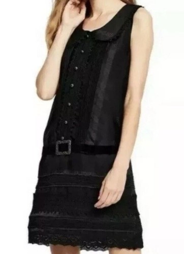 Anna Sui, Anna Sui Sleeveless Belted Black mini Size 7 Glam Rock Goth Vintage Esthetic
