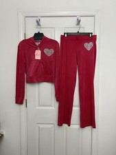 NEW NWT JUICY COUTURE Velour Bling Heart Logo Tracksuit Set Vixen Pink Size S