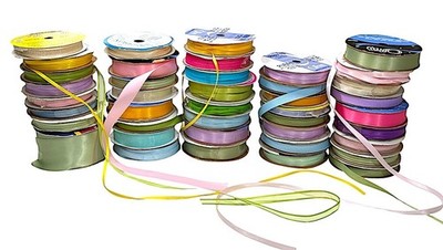 Ribbon Lot 40 Spools Pastels Satin Grosgrain Sheer Crafts Scrapbook Offray Ruban