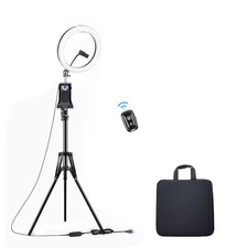 12 In. Black Ring Light with 72 In. Tall Tripod Stand Dimmable LED Circle USB fo