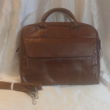 Brown Leather Briefcase for 15" Laptop with Shoulder Strap, Padded, Partitions