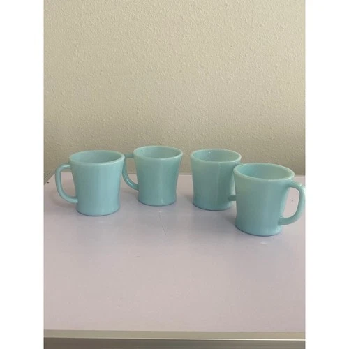 Vintage Fire King Jadeite Coffee Mugs Set of 4 Green Glass Cups USA