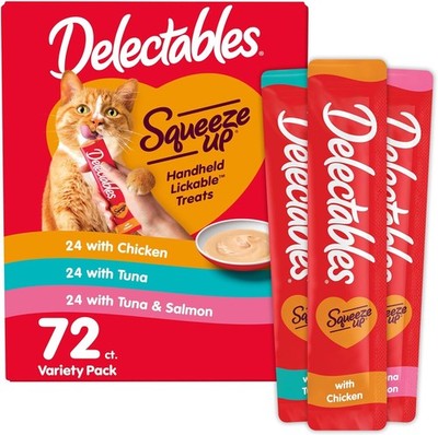 Hartz Delectables Squeeze Up Lickable Cat Treat - Variety Pack,0.5 Oz - 72 ct