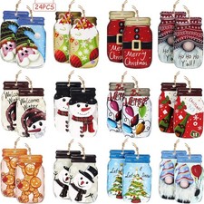 24 Pcs Christmas Tree Ornaments Wooden Mason Jar Shaped Winter Vintage Decor