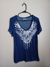 Women's Size Large Blue And White Maurices Cotton Polyester Light Weight T-Shirt