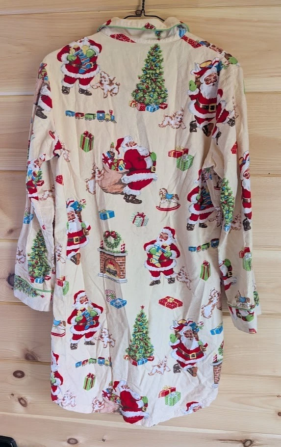 Nick & Nora Womens S Nightgown Santa Scottie Dog Gown Christmas Flannel Retro - Image 3 of 4