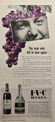 I. V. C. Wines The Man Who Fell in Love Again Cucamonga Gold Medal Print Ad 1943