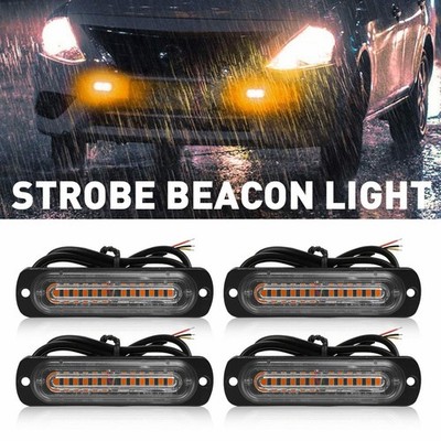 4PCS Amber 12LED Car Truck ATV Warning Hazard Flashing Beacon Strobe Light Bar