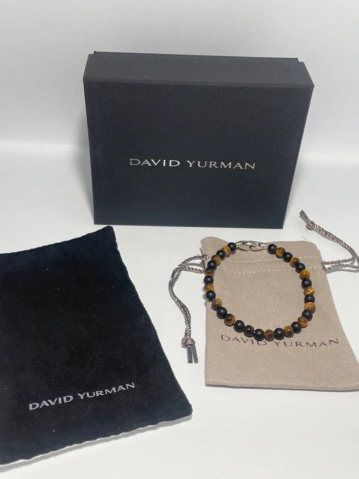 Auténtico David Yurman Hombre Pulsera Cuentas Ónix Negro y Ojo de Tigre Foto 2 de 4
