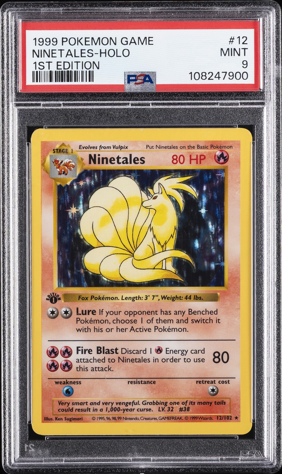 1999 POKEMON BASE SET 1ST EDITION #12 NINETALES-HOLO PSA 9
