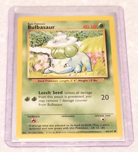 BULBASAUR - Base Set - 44/102  - Pokemon Card - Vintage - Near Mint - 1999