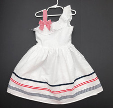 Blueberi Boulevard Girl White Dotted Swiss Red Blue Trim Patriotic Dress Size 7